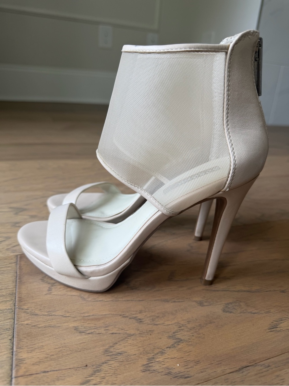 BCBGeneration Sheer Ankle-Cuff Sandals in Light Beige